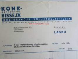 Kone Osakeyhtiö Hissejä nostokraanoja kuljetuslatteita, Helsinki 19.1. 1943. -asiakirja