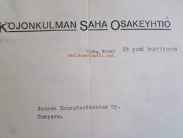 Kojonkulman Saha Osakeyhtiö, Turku 28. huhtikuuta 1939 -asiakirja