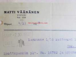 Matti Väänänen Viipuri 4/11 1927 -asiakirja