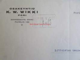 Osakeyhtiö K.W. Wikki, Pori 16. toukokuuta 1927 -asiakirja