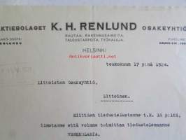 Aktiebolag K.H. Renlund Osakeyhtiö, Helsinki toukokuun 17. 1924 -asiakirja