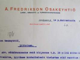 A. Fredrikson Osakeyhtiö, Jyväskylä 14. marraskuuta 1922 -asiakirja