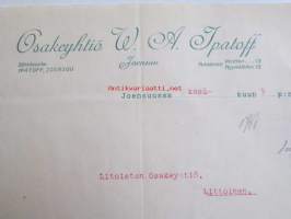 Osakeyhtiö W. A. Ipatoff, Joensuussa kesäkuun 9. 1922. -asiakirja