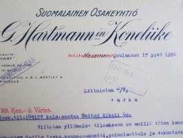 Suomalainen osakeyhtiö G. Hartmannin Koneliike, Helsinki joulukuu 17 1925. -asiakirja
