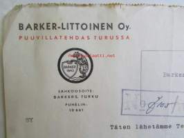 Barker - Littoinen Oy Puuvillatehdas, tammikuu 9. 1943. -asiakirja