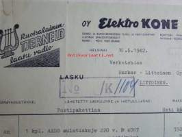 Ab. Elektro KONE Oy. Helsinki 16/6 1942. -asiakirja