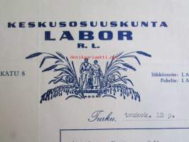 Keskusosuuskunta LABOR r.l. Turku 13. toukokuuta 1941. - asiakirja