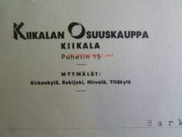 Kiikalan Osuuskauppa, Kiikala elokuun 31. 1943. - asiakirja