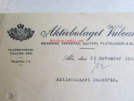 Aktiebolaget Vulcan Mekanisk verkstad Gjuteri Plåtslageri & slip, 29. november 1921. - asiakirja