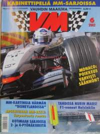 Vauhdin Maailma 2002 nr 6 -mm. Formula 1 Espanja, Itävalta & Monaco, Indy 500, Rata-SM Ahvenisto & Motopark, Kuorma-autojen EM Espanja & Italia, Ralli-MM