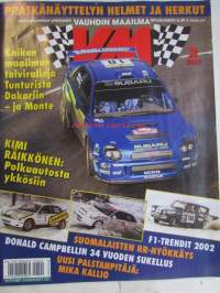 Vauhdin Maailma 2002 nr 2 -mm. Ralli-MM Monte Carlo, Ralli-SM Arctic Lapland Rally, Ralli-SM nuoret & Lady-Cup Lahti, Arras-Madrid Dakar erämaaralli, Motopark