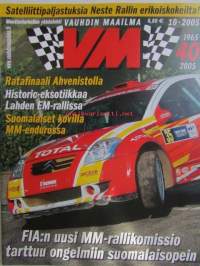 Vauhdin Maailma 2005 nr. 10 -mm. FIA pohtii MM-rallien tulevaisuutta, Satelliittimittaus paljastaa, Ralli-MM Saksa, Nuorten SM & Lady Cup, Lahti EM Historic Rally,